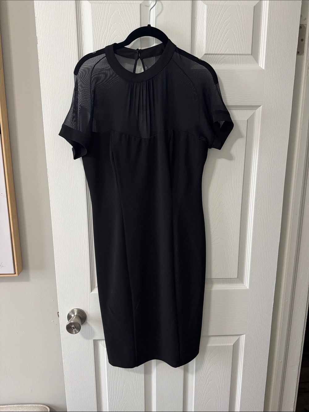BEBÉ Classic Black Sheath Dress with Mesh Yoke